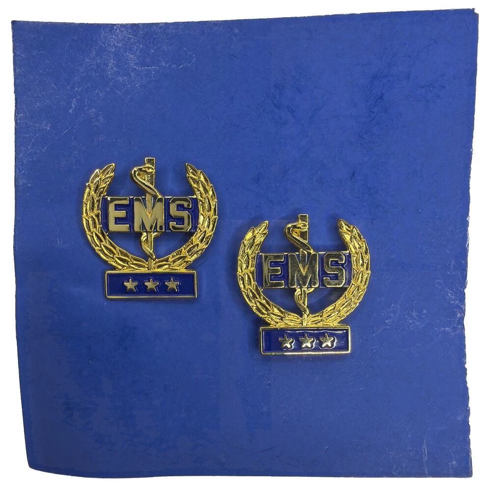 EMS in Wreath Gold Collar Brass Pin Clutch NEW Rank Insignia 3 Star Gift